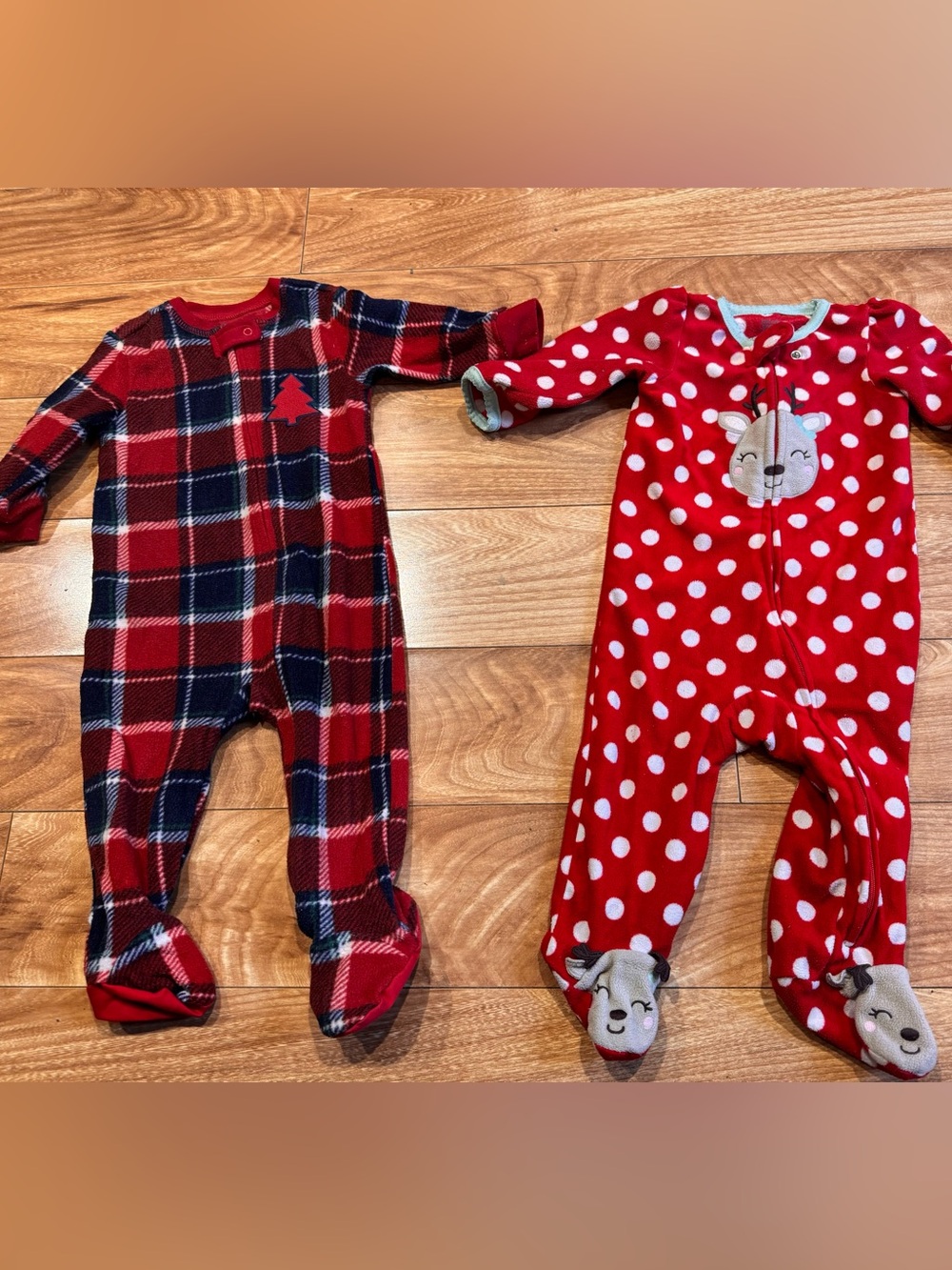 Carter's Red Plaid & Red Polka Dot Holiday One-Piece Footies - 2 Pack